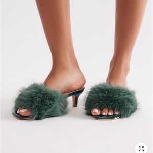 Elegant Green Fur Women's Mules
